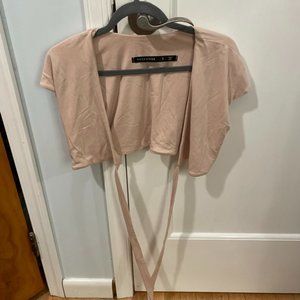 Back Stage Pink/Taupe Wrap Around Tie Crop Top